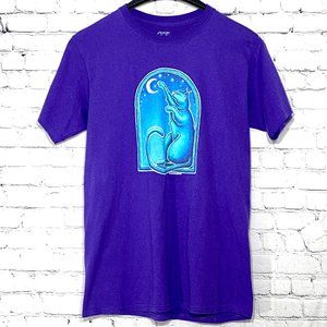 CAT and MOON Purple T-Shirt Short Sleeve